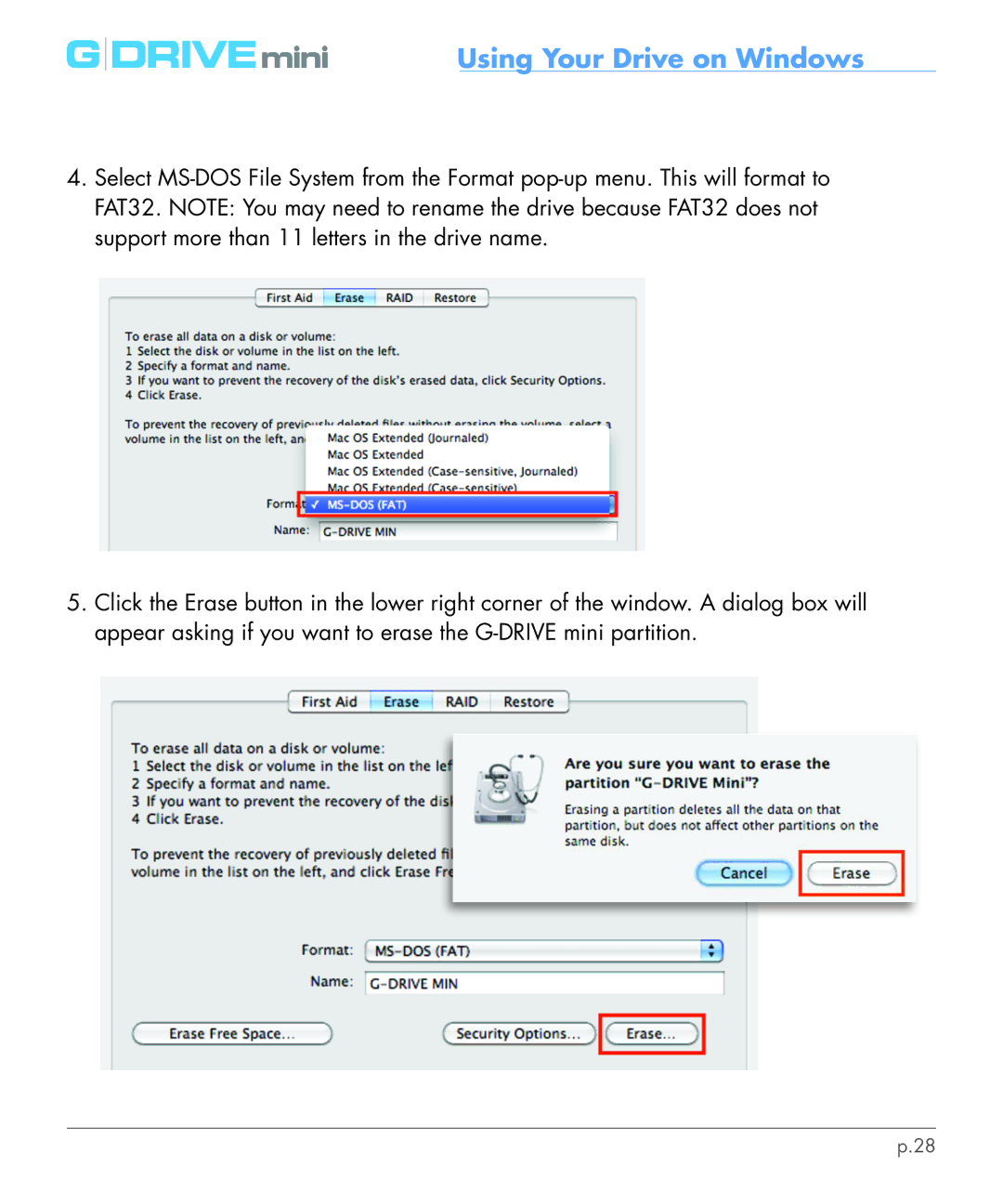 G-Technology 0G02568 manual Using Your Drive on Windows 