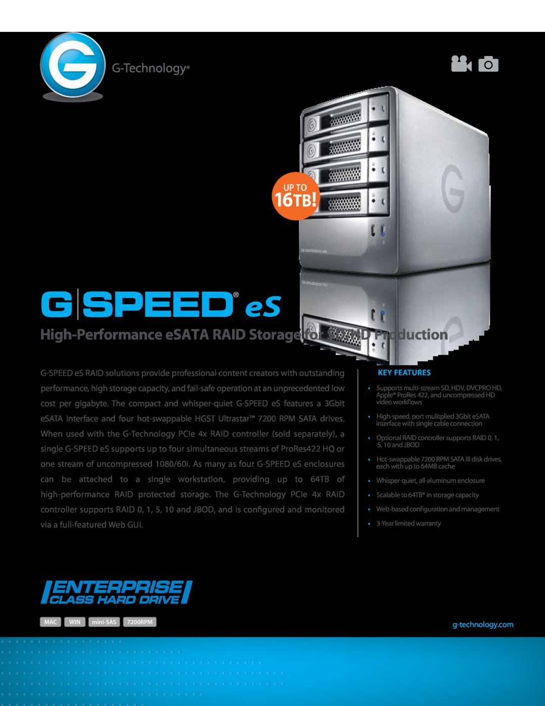 G-Technology 0G1871 warranty G SPEED eS, 16TB, High-Performance eSATA RAID Storage for SD/HD Production, Up To 