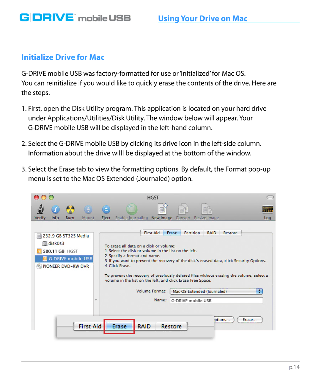 G-Technology GC760AV, 0G02229 manual Initialize Drive for Mac 
