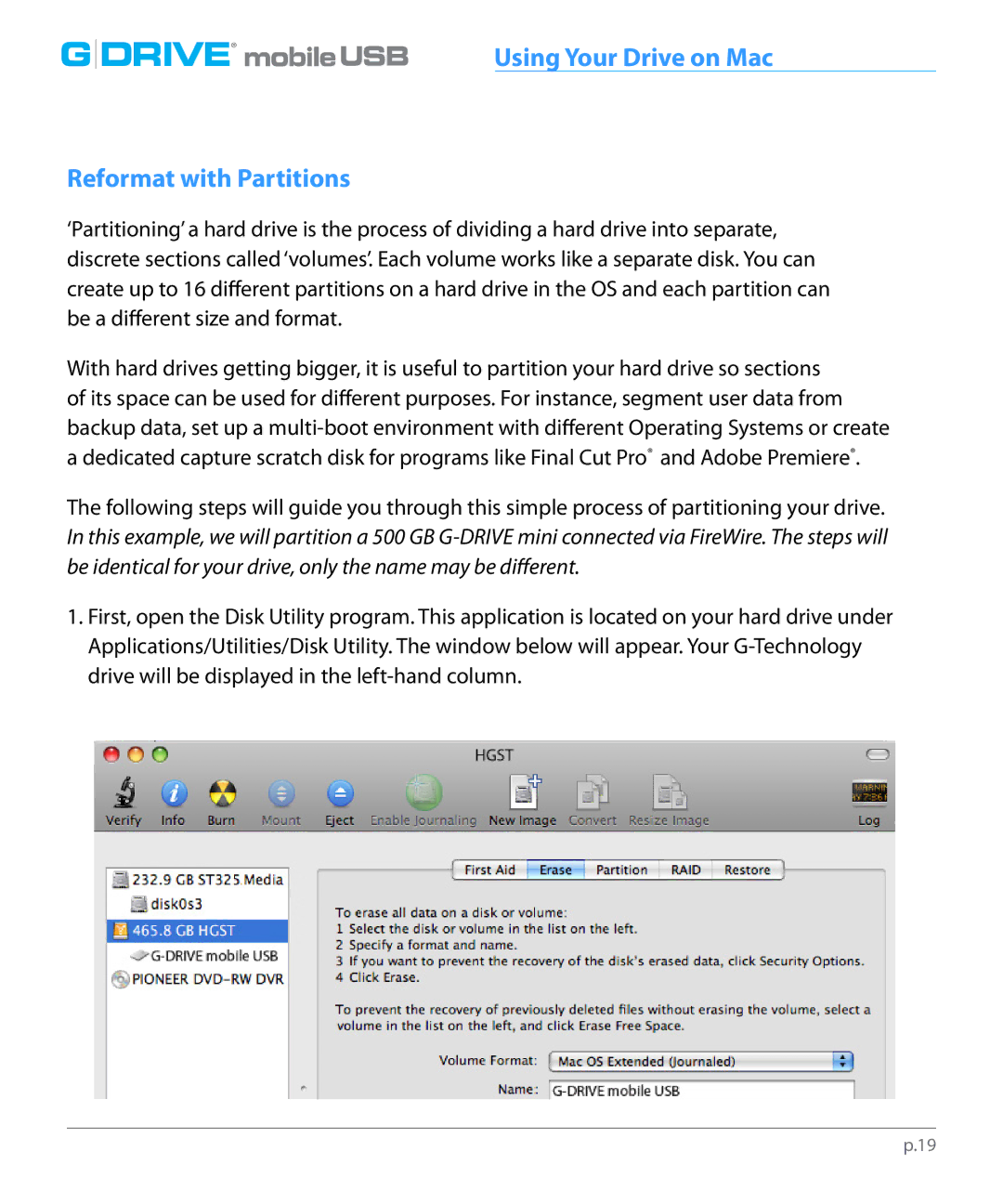 G-Technology 0G02229, GC760AV manual Reformat with Partitions 