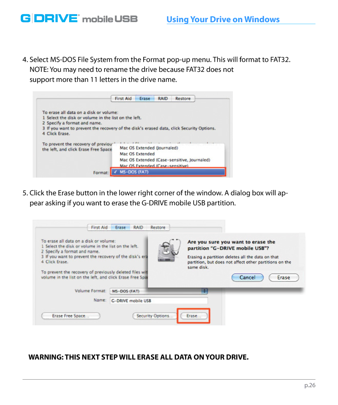 G-Technology GC760AV, 0G02229 manual Using Your Drive on Windows 