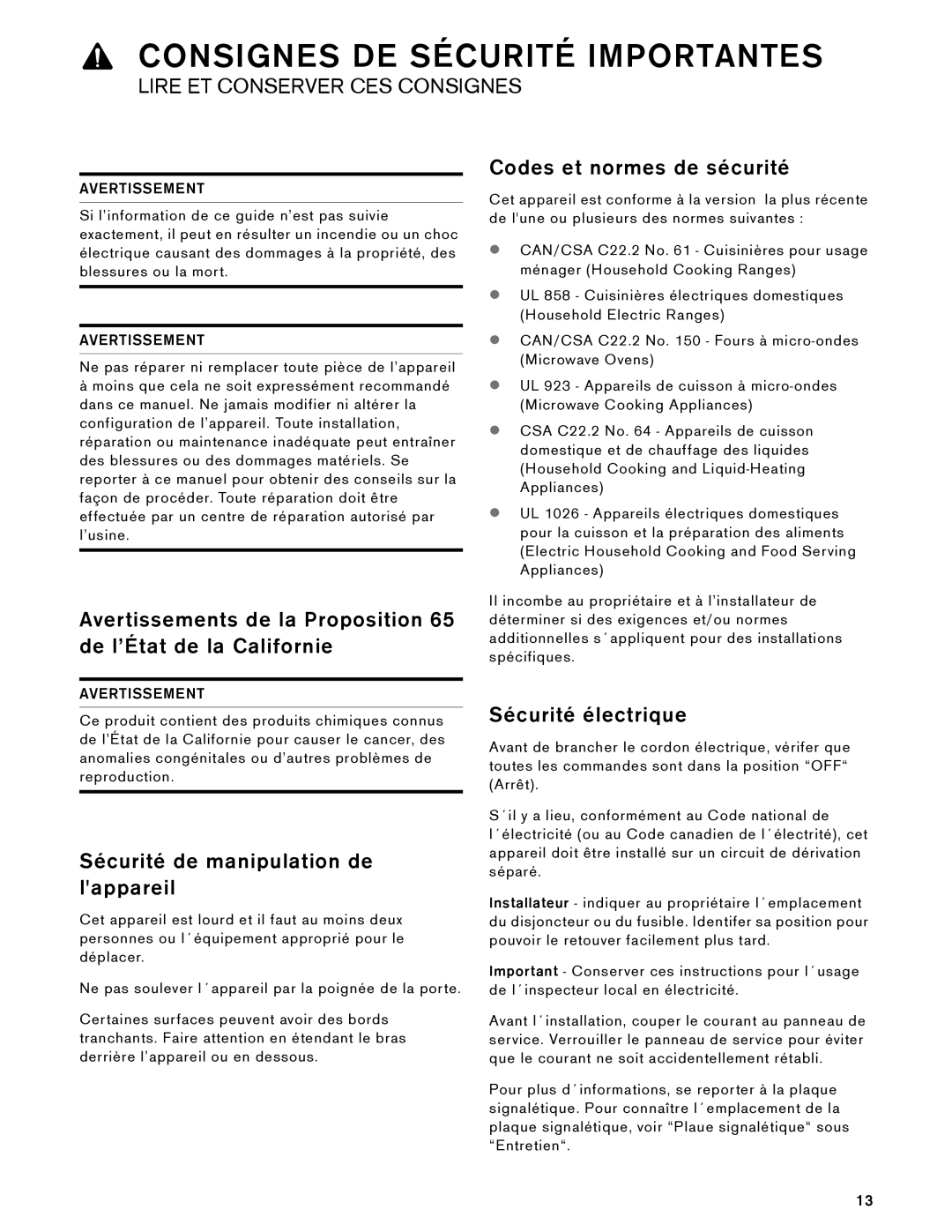 Gaggenau BS 474, 485 610, 475 610, BS 484 installation instructions Sécurité de manipulation de lappareil, Sécurité électrique 