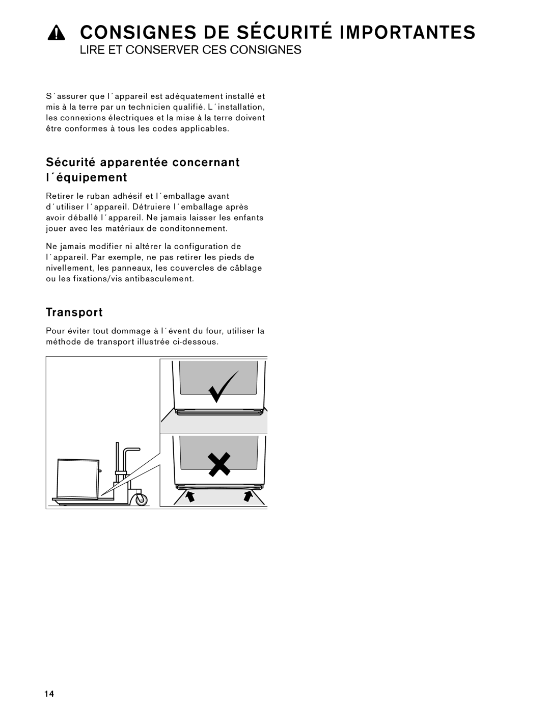 Gaggenau 475 610, 485 610, BS 474, BS 484 installation instructions Sécurité apparentée concernant l´équipement, Transport 