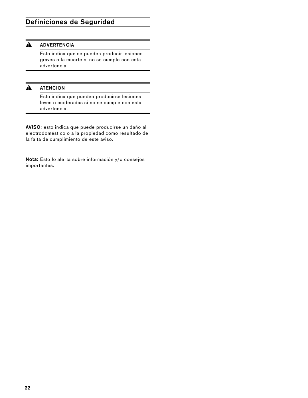 Gaggenau 475 610, 485 610, BS 474, BS 484 installation instructions Definiciones de Seguridad, Advertencia 