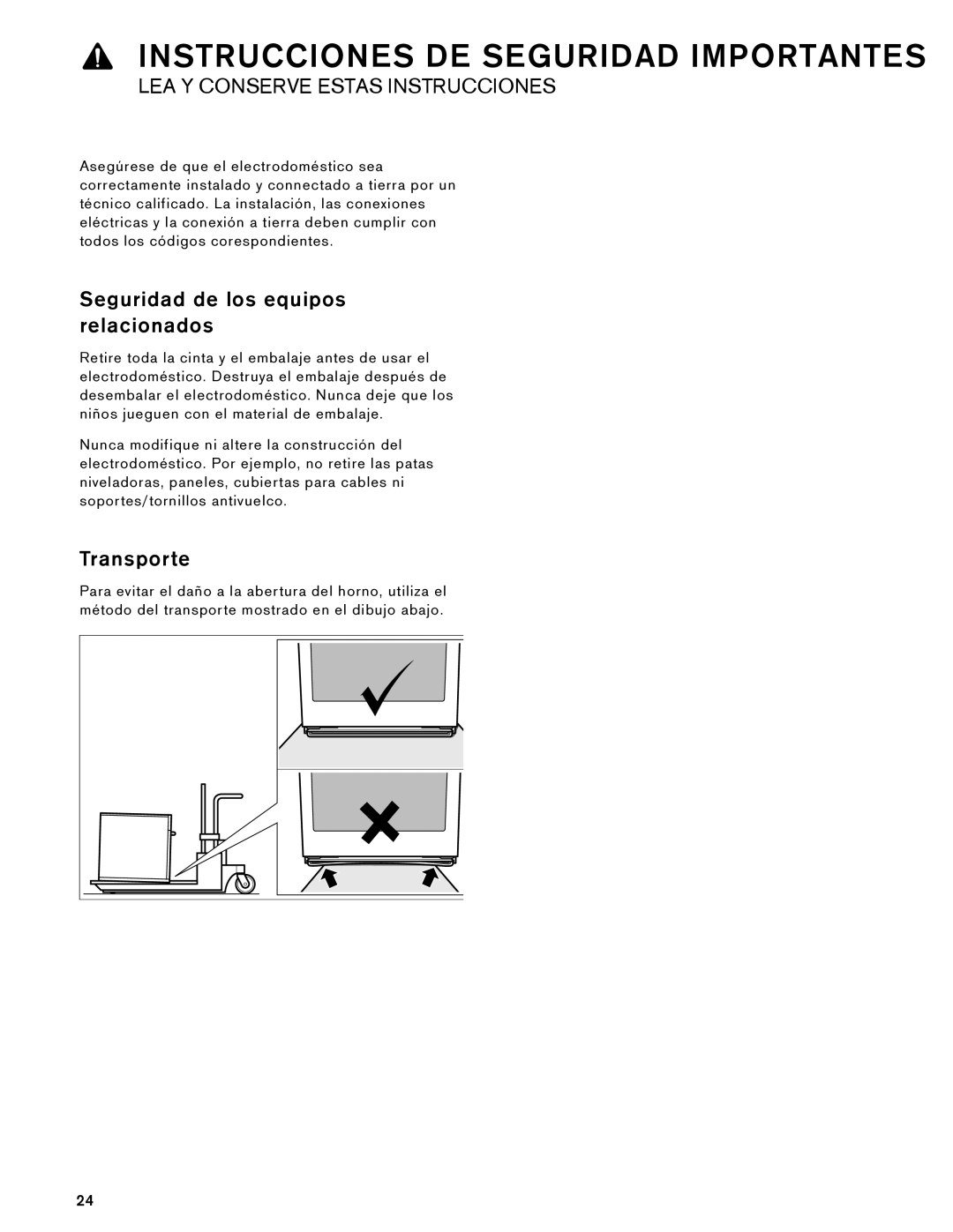 Gaggenau 485 610, BS 474, 475 610, BS 484 installation instructions Seguridad de los equipos relacionados, Transporte 