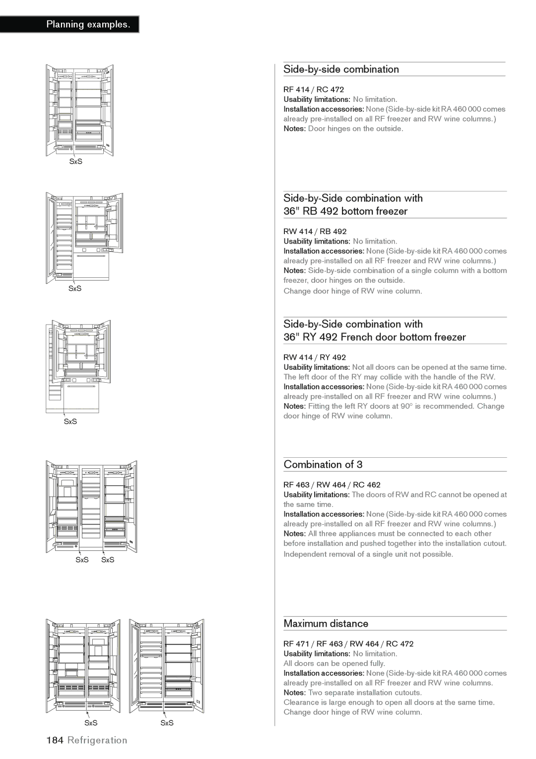 Gaggenau 363, 762, 756, 830, 690, 265, 457, 395, 677 Side-by-side combination, Combination, Maximum distance, Planning examples 