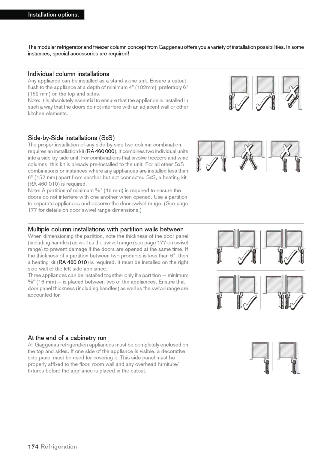 Gaggenau 830, 762, 756, 690 Individual column installations, Side-by-Side installations SxS, At the end of a cabinetry run 