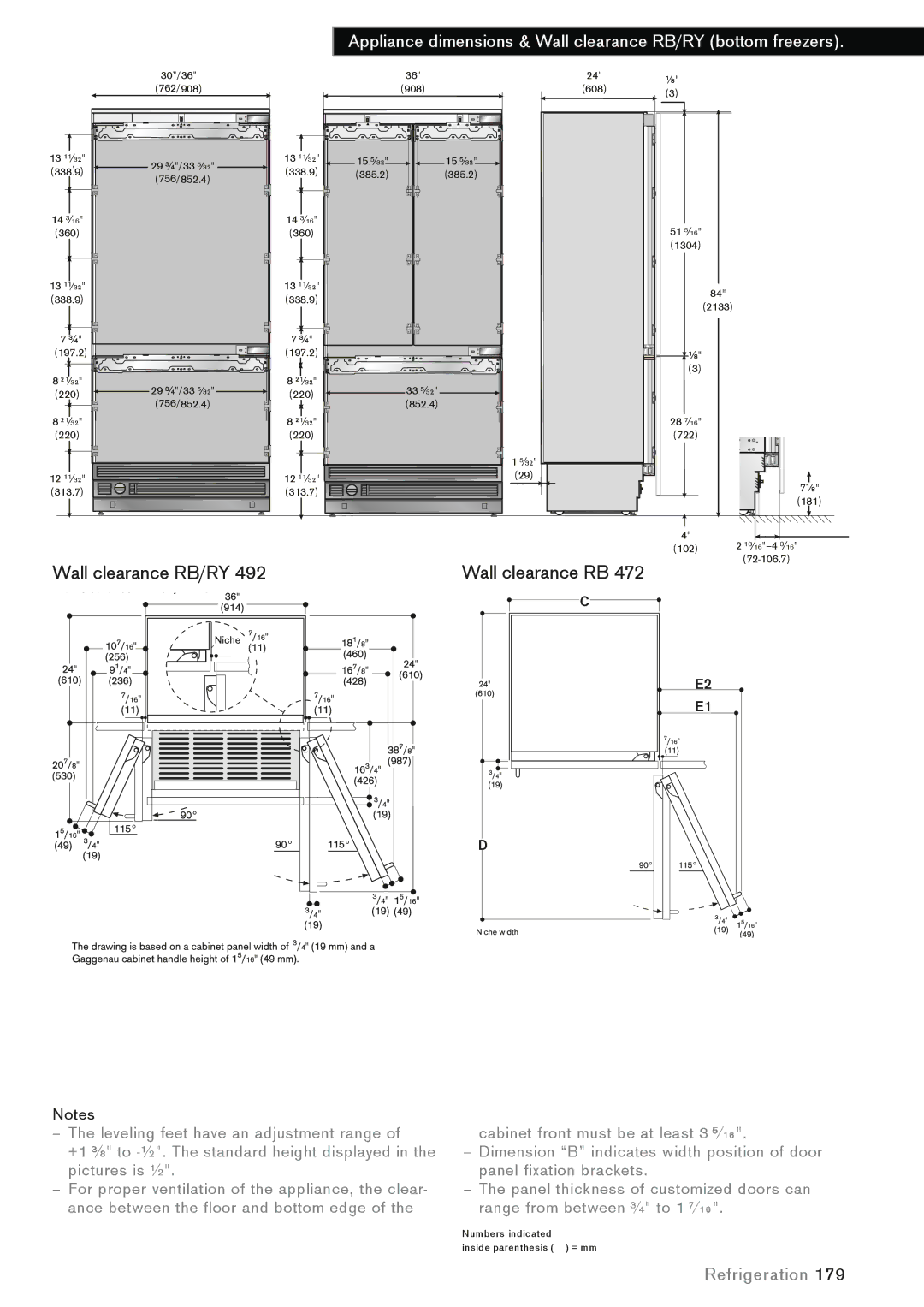 Gaggenau 677, 762, 756, 830, 690, 265, 457, 395, 235, 385, 525, 330 Appliance dimensions & Wall clearance RB/RY bottom freezers 