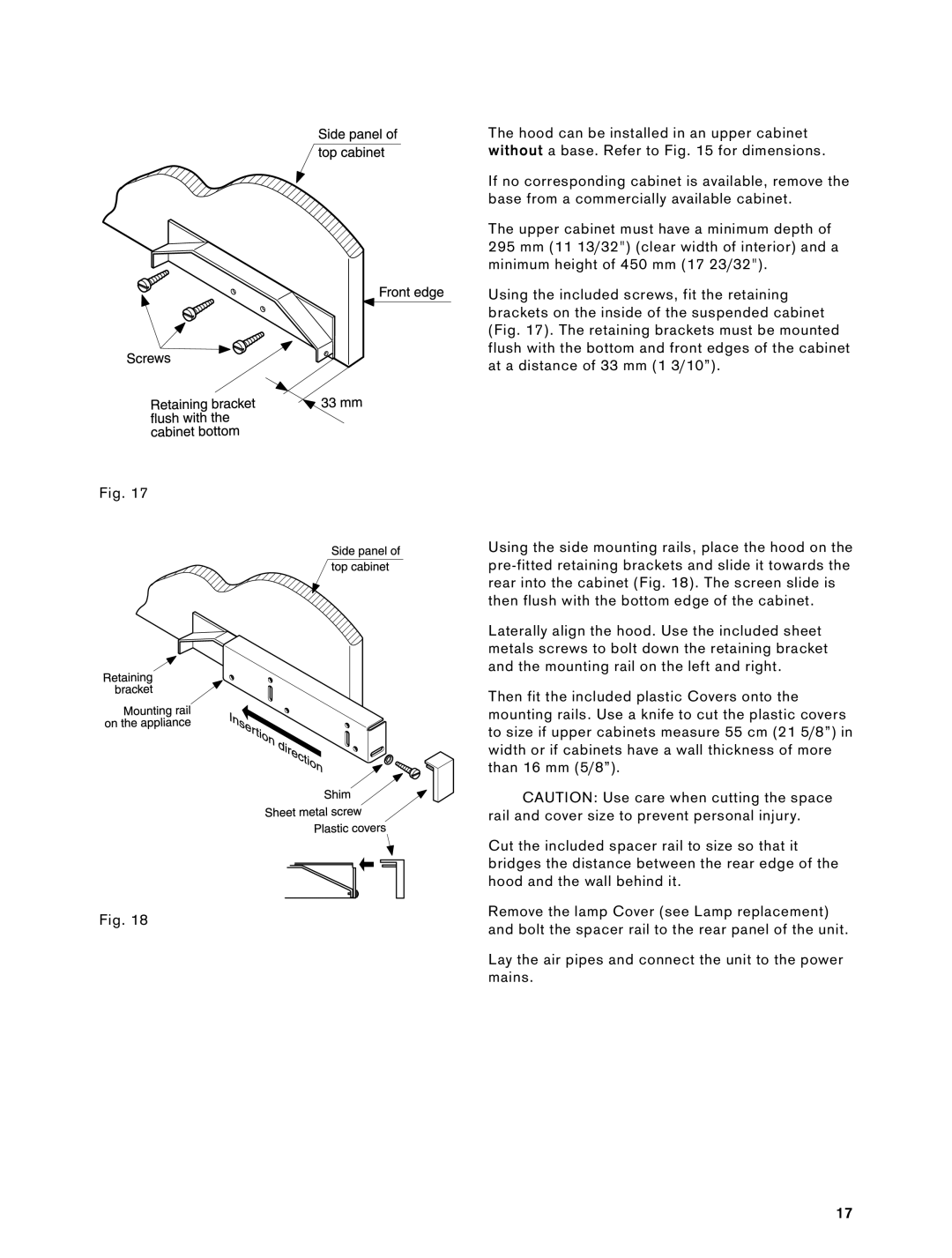 Gaggenau 900791 installation instructions Lay the air pipes and connect the unit to the power mains 