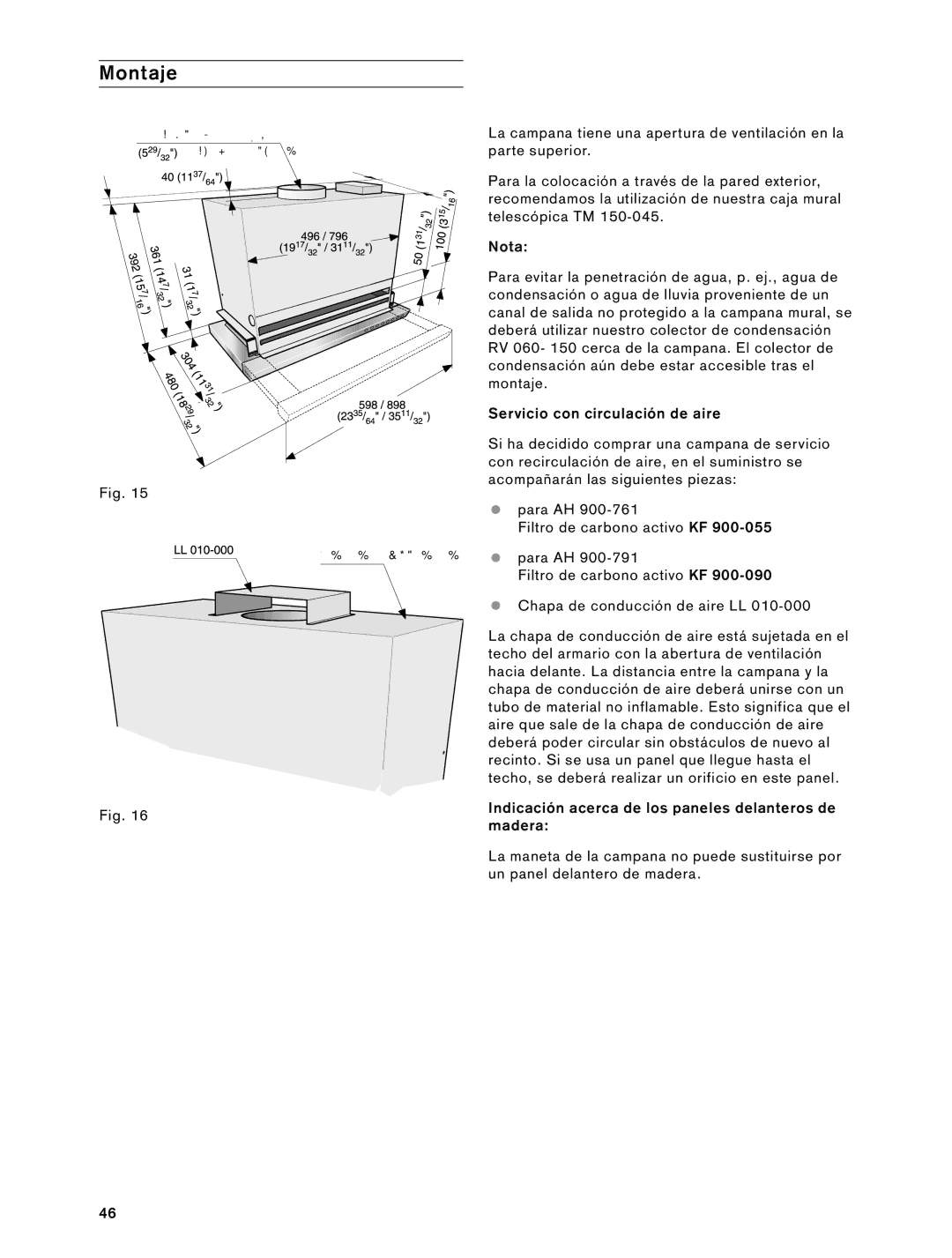 Gaggenau 900791 installation instructions DN 150 pieza de conexión DN 125 vía adaptador 