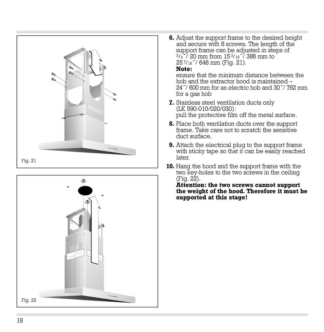 Gaggenau AH 590-720 manual Adjust the support frame to the desired height 