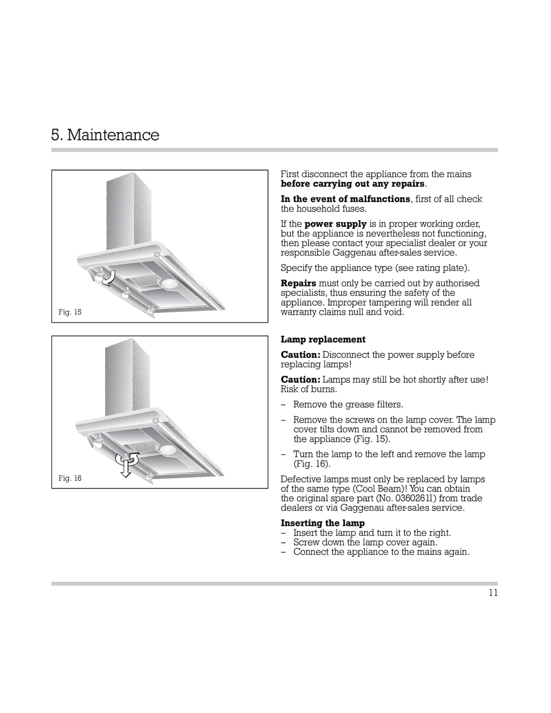 Gaggenau AH 600-190 manual Maintenance 