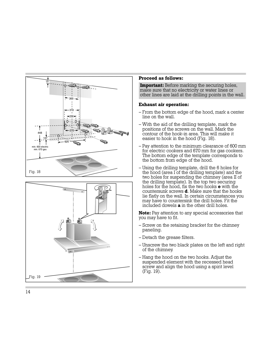 Gaggenau AH 600-190 manual Important Before marking the securing holes 