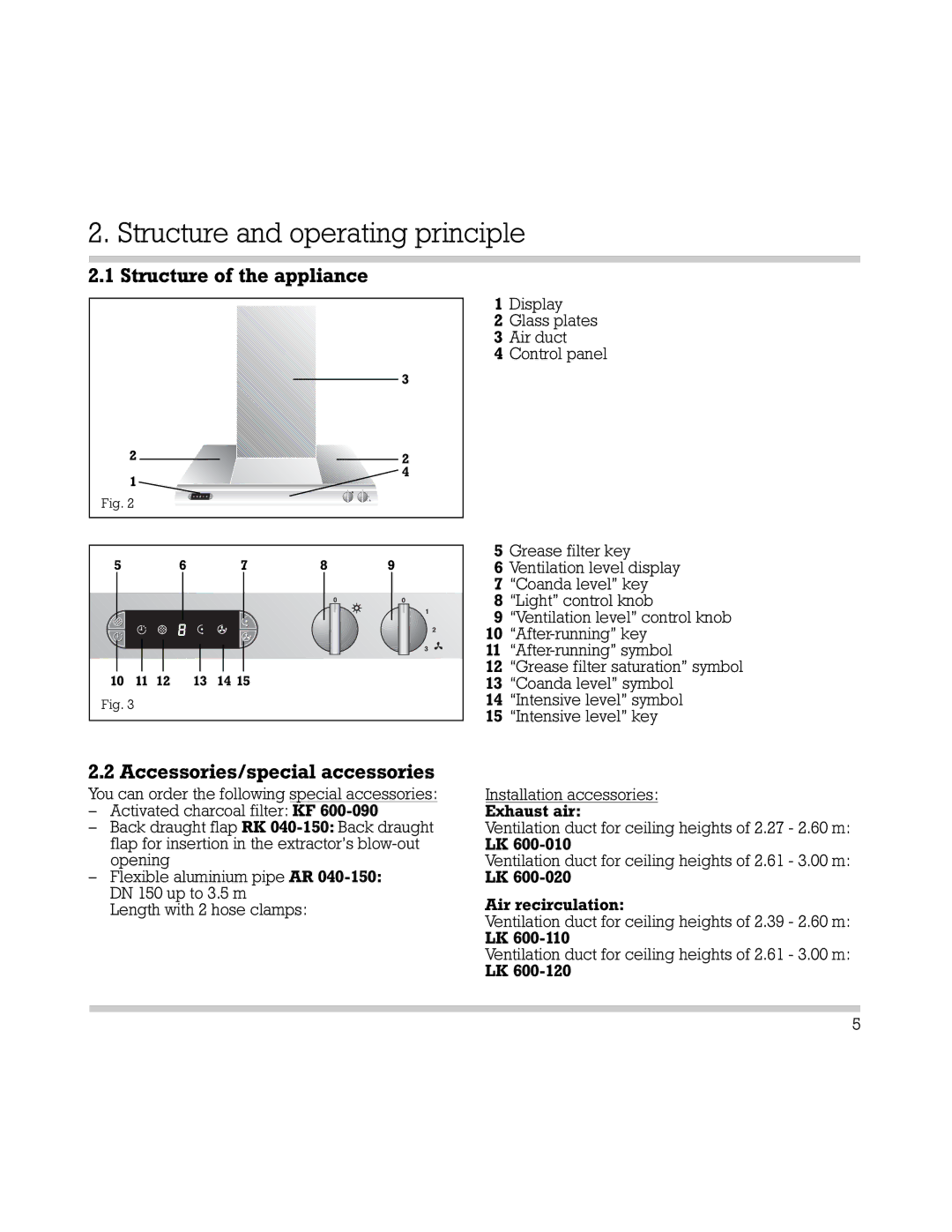 Gaggenau AH 600-190 manual Structure and operating principle, Structure of the appliance Accessories/special accessories 