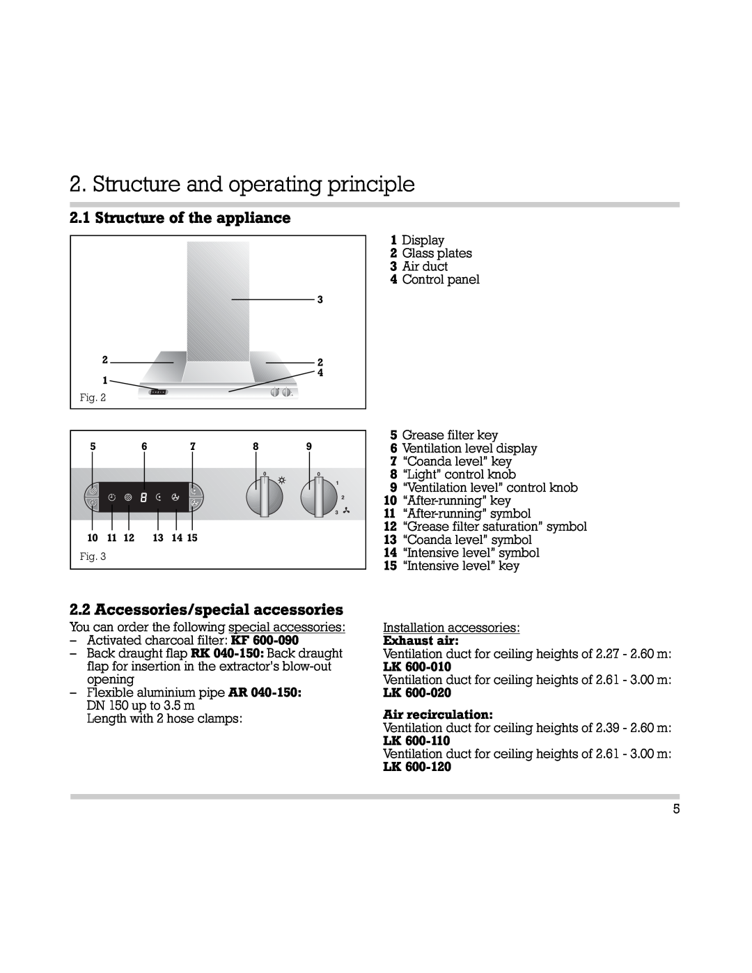Gaggenau AH 600-190 manual Structure and operating principle, Structure of the appliance, Accessories/special accessories 