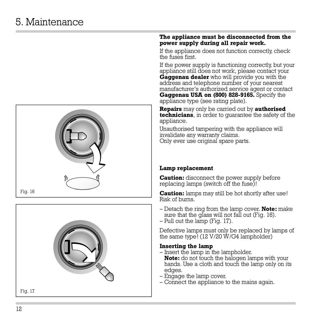 Gaggenau AW 200-790, AW 201-790 manual Maintenance 