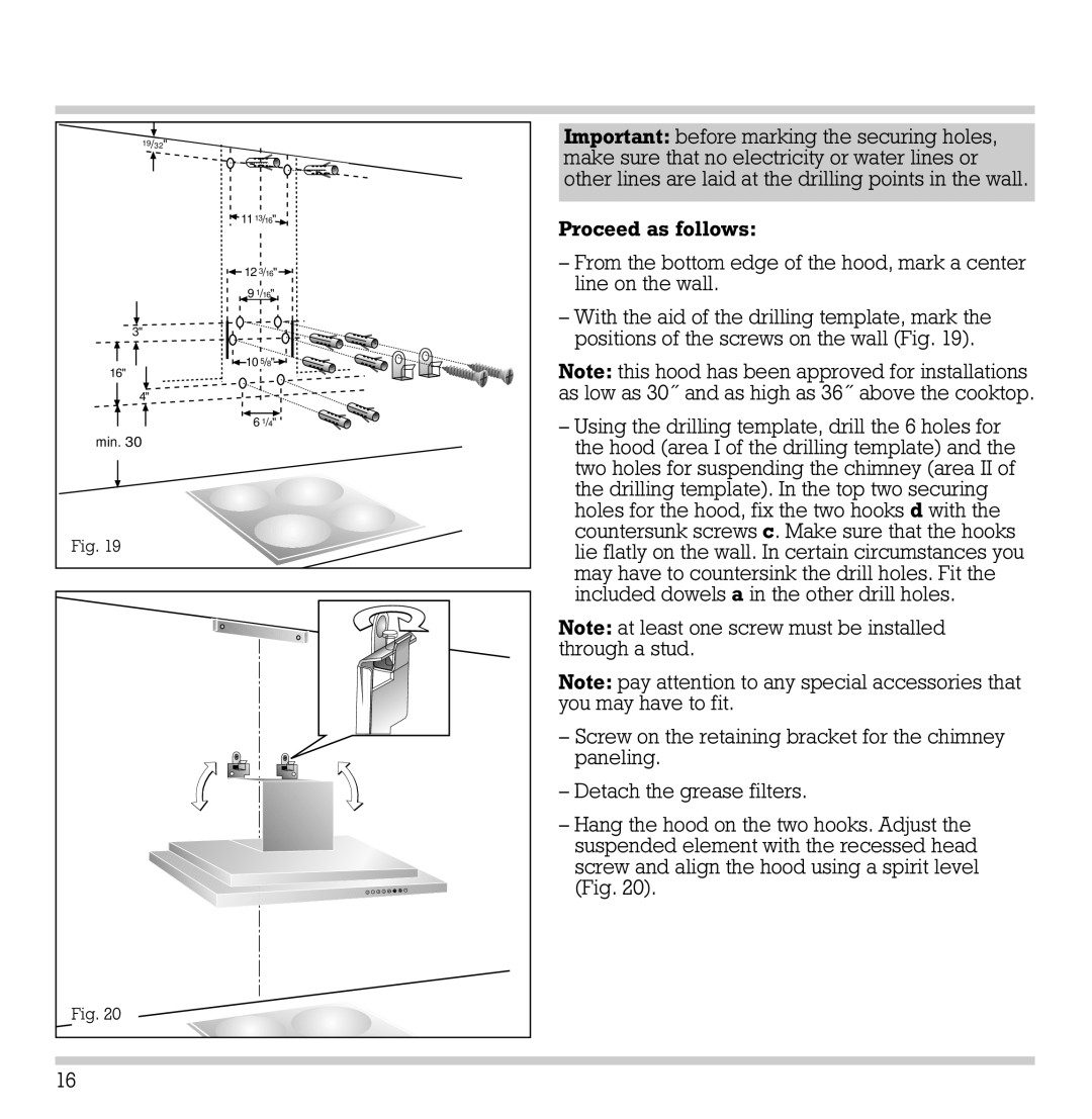 Gaggenau AW 200-790, AW 201-790 manual Important before marking the securing holes 