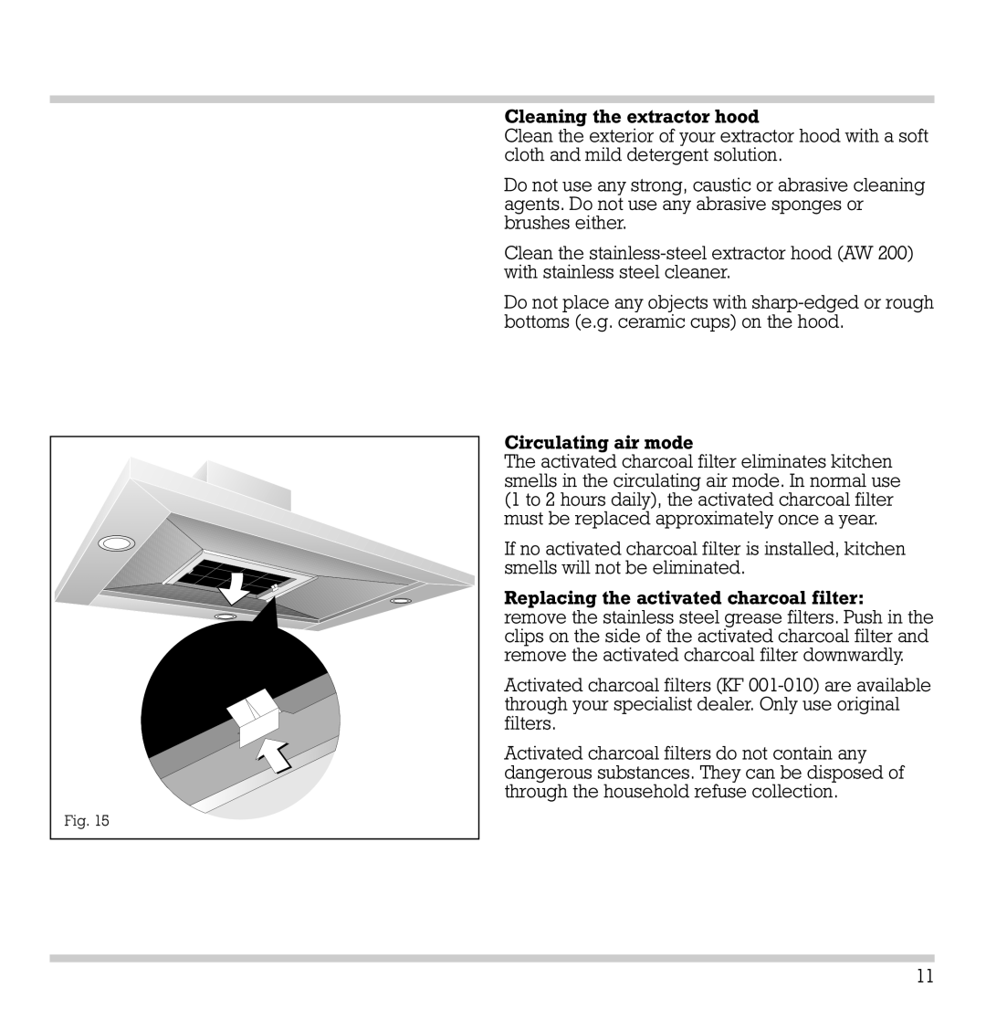 Gaggenau AW 201-790, AW 200-790 manual Cleaning the extractor hood, Circulating air mode 