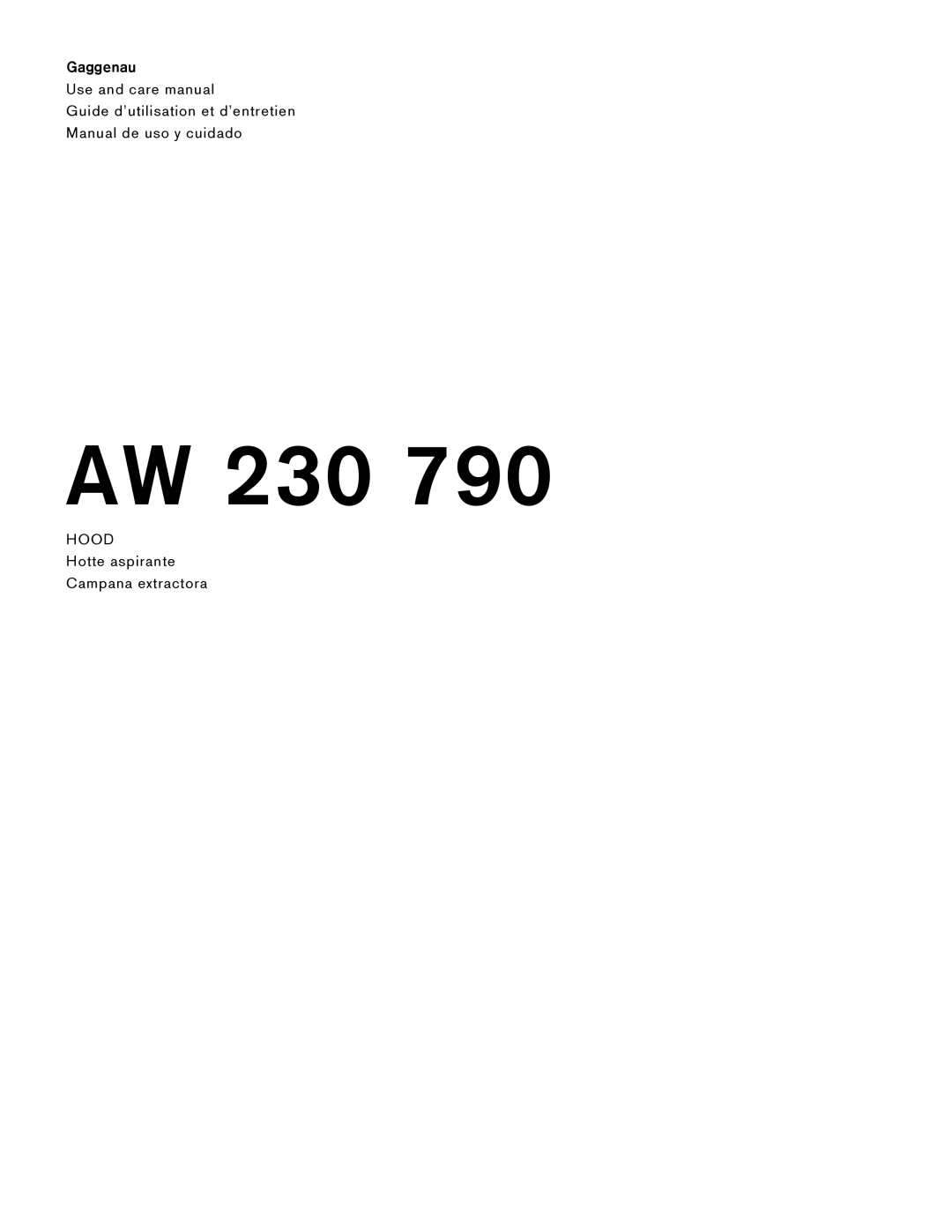 Gaggenau AW 230 790 manual Gaggenau 