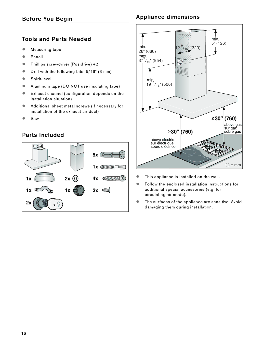 Gaggenau AW 230 790 manual Before You Begin, Tools and Parts Needed, Parts Included 