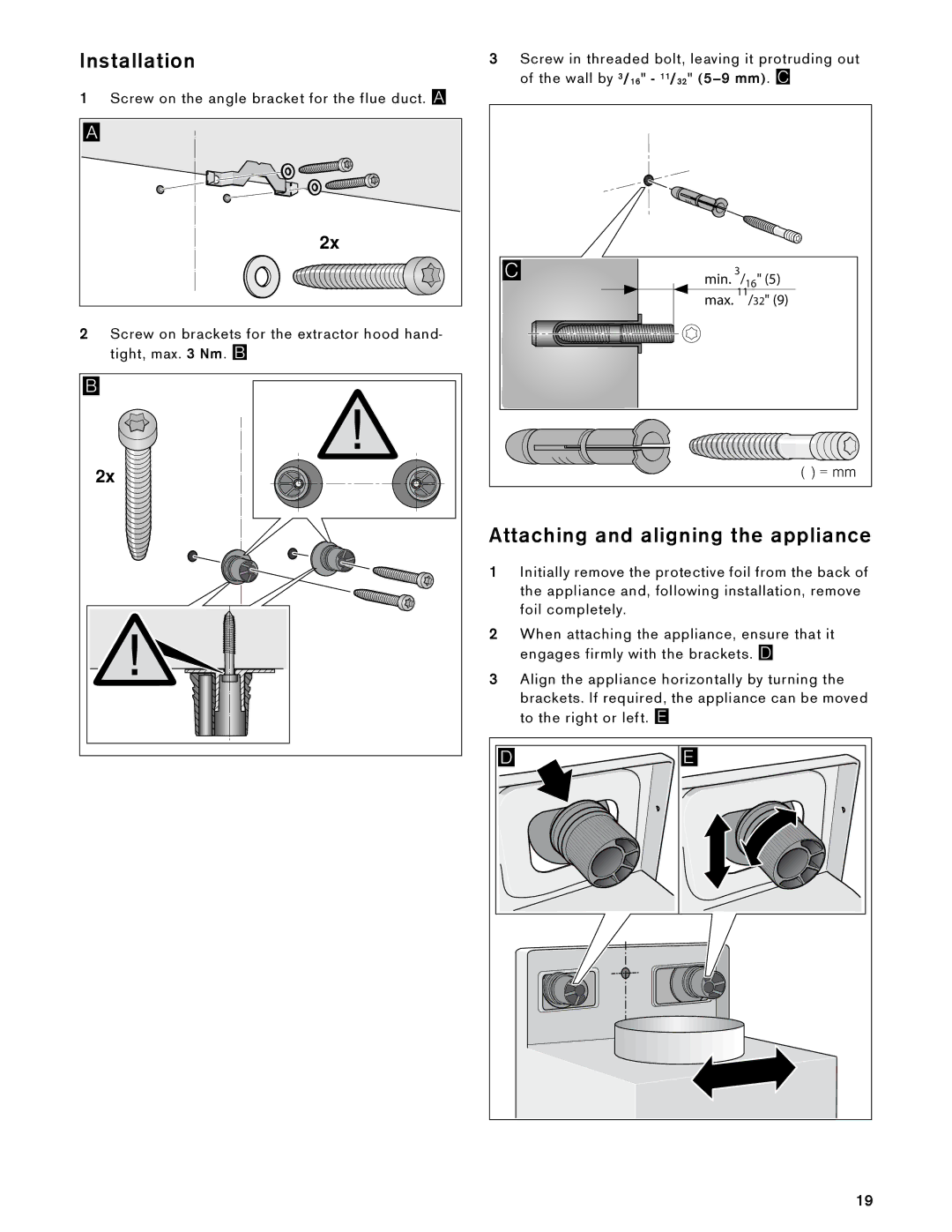 Gaggenau AW 230 790 manual Installation, Attaching and aligning the appliance, Wall by 3 / 16 11 / 32 5-9 mm. ª 