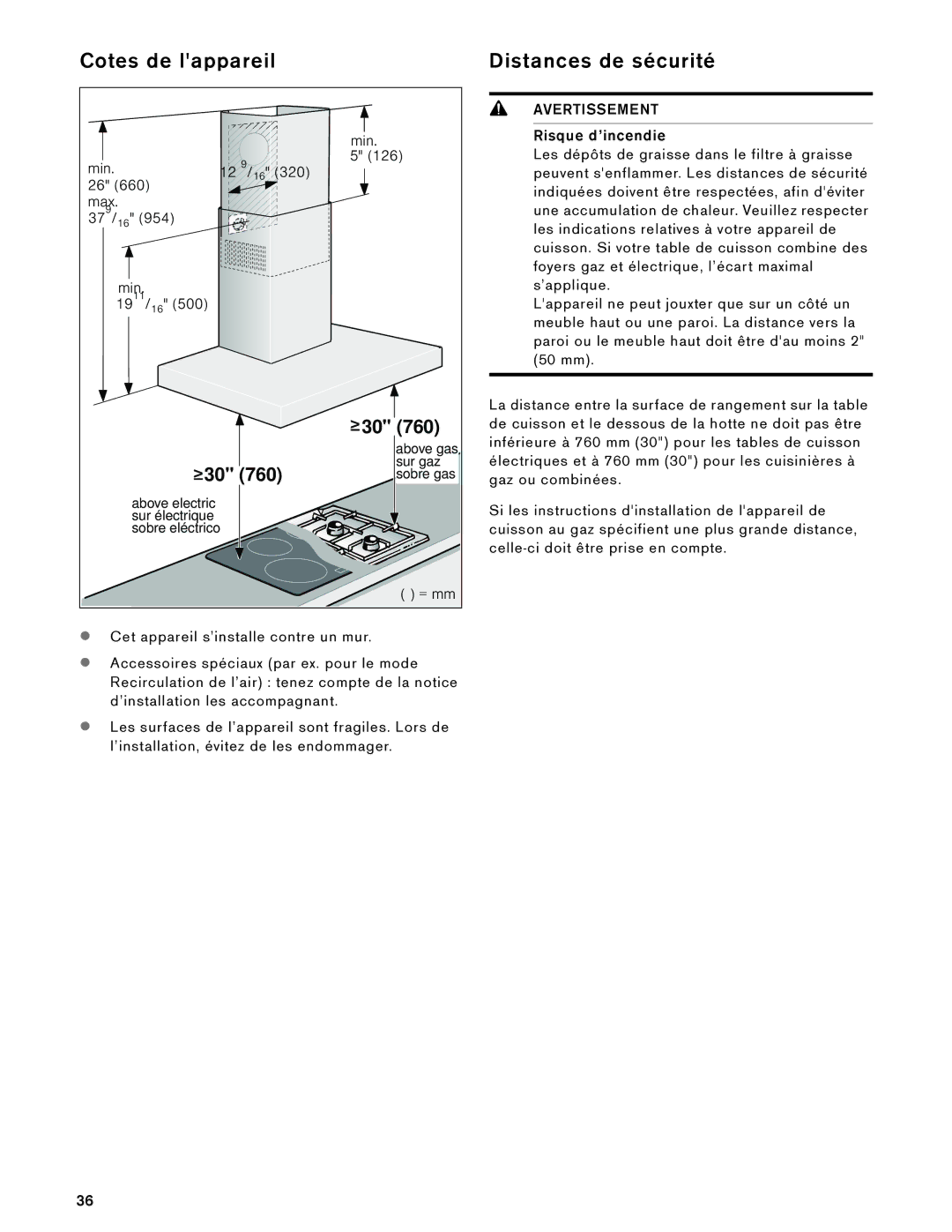 Gaggenau AW 230 790 manual Cotes de lappareil, Distances de sécurité 