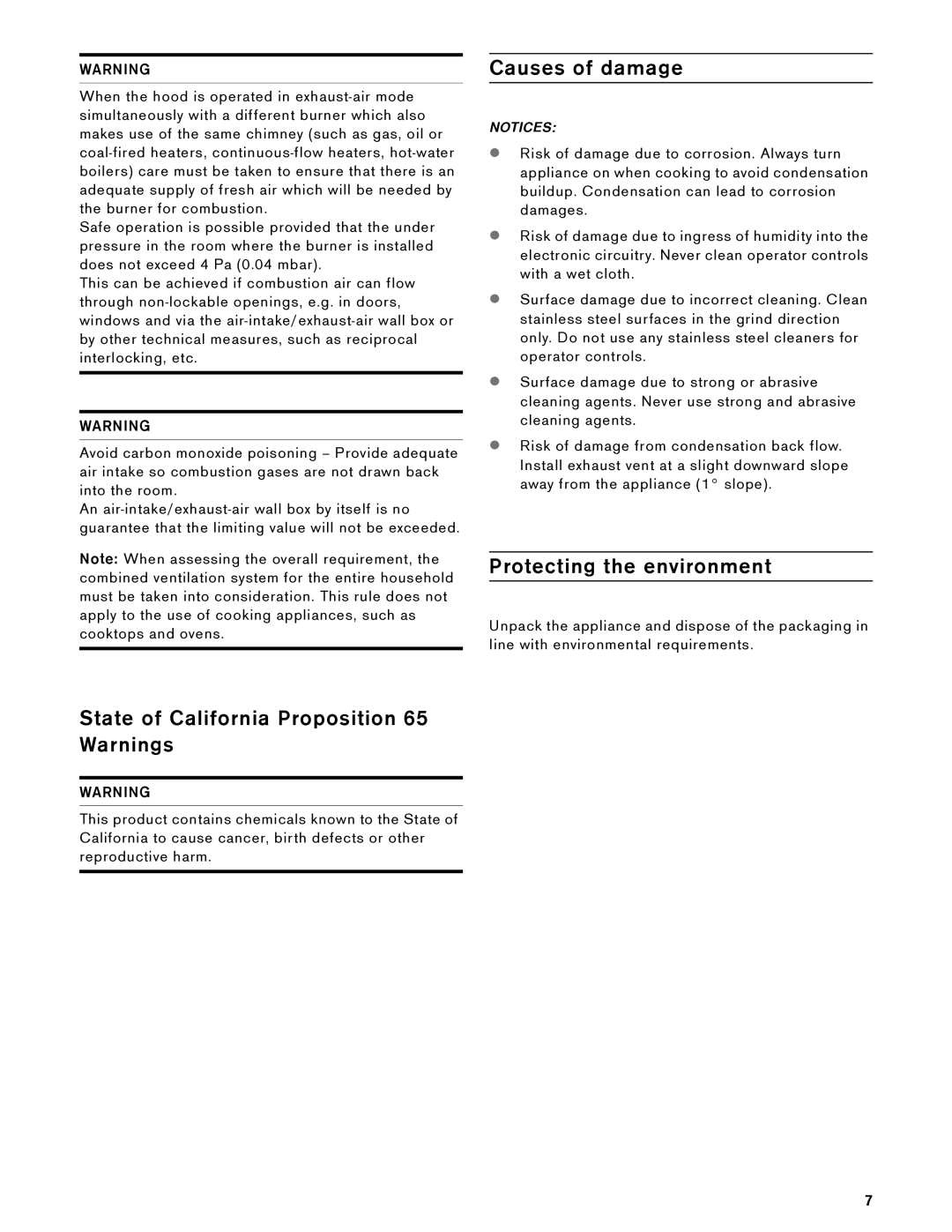 Gaggenau AW 230 790 manual Causes of damage, Protecting the environment, State of California Proposition 65 Warnings 