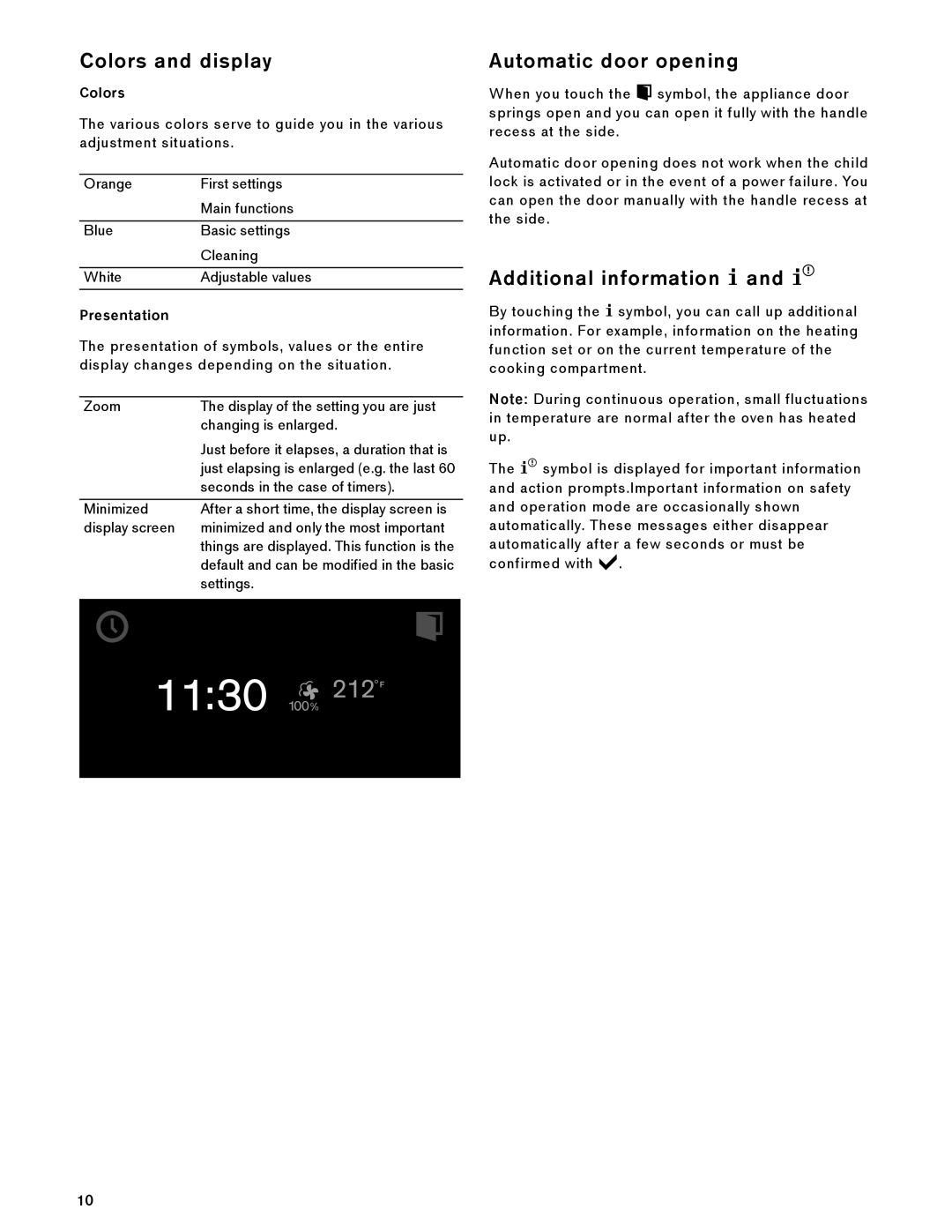 Gaggenau BS 484/485 610, BS 474/475 610 Colors and display, Automatic door opening, Additional information, Presentation 