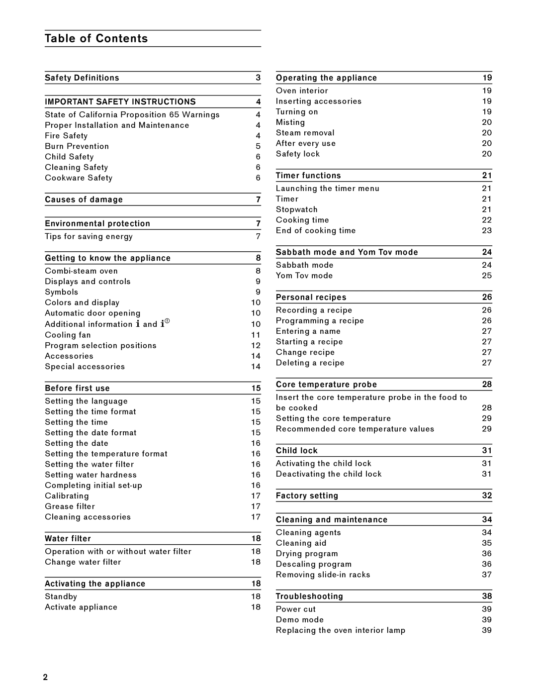 Gaggenau BS 484/485 610, BS 474/475 610 manual Table of Contents 