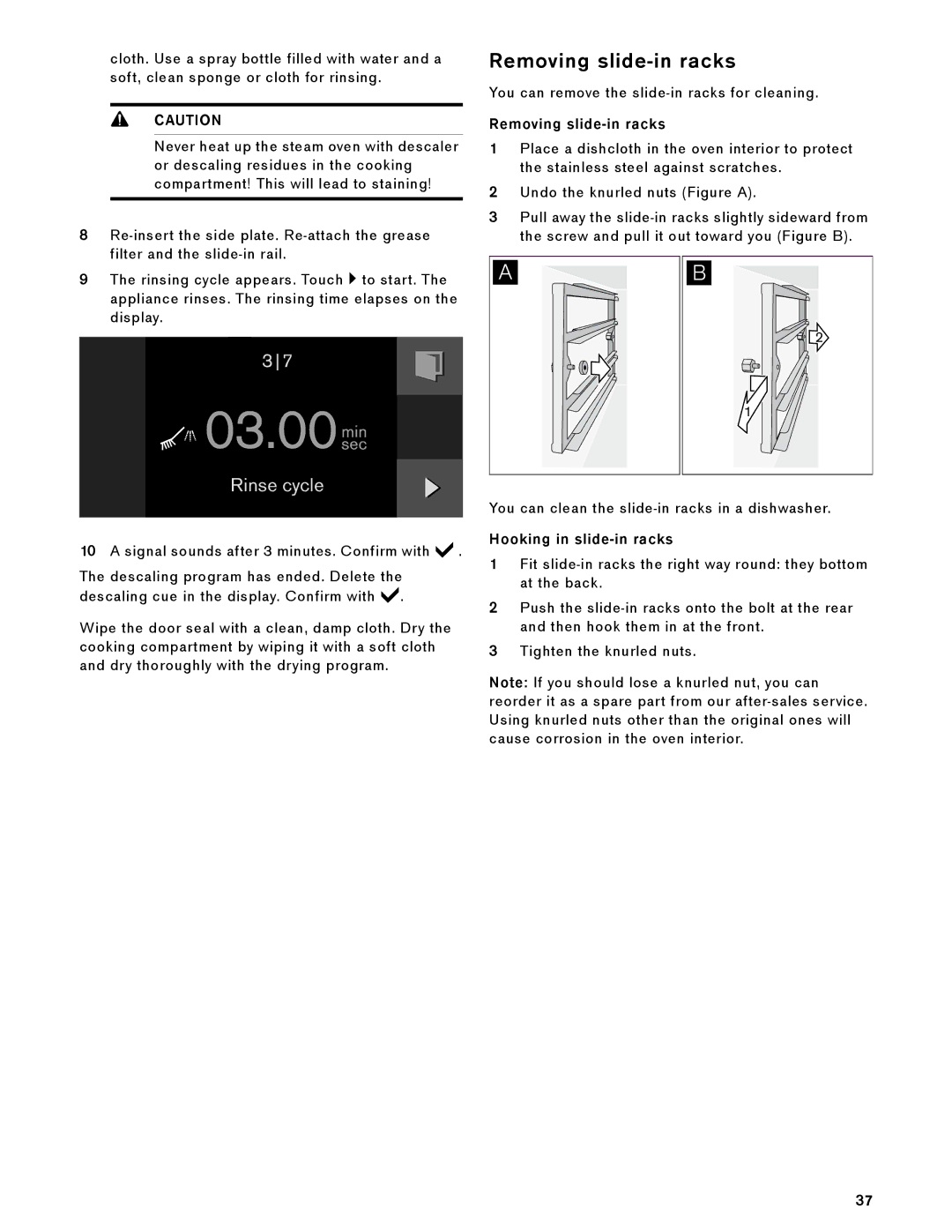 Gaggenau BS 474/475 610, BS 484/485 610 manual Removing slide-in racks, Hooking in slide-in racks 