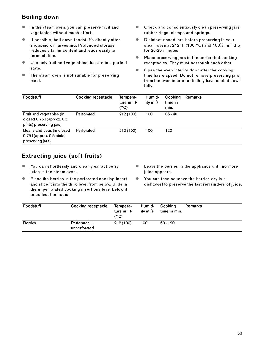 Gaggenau BS 474/475 610, BS 484/485 610 manual Boiling down, Extracting juice soft fruits 