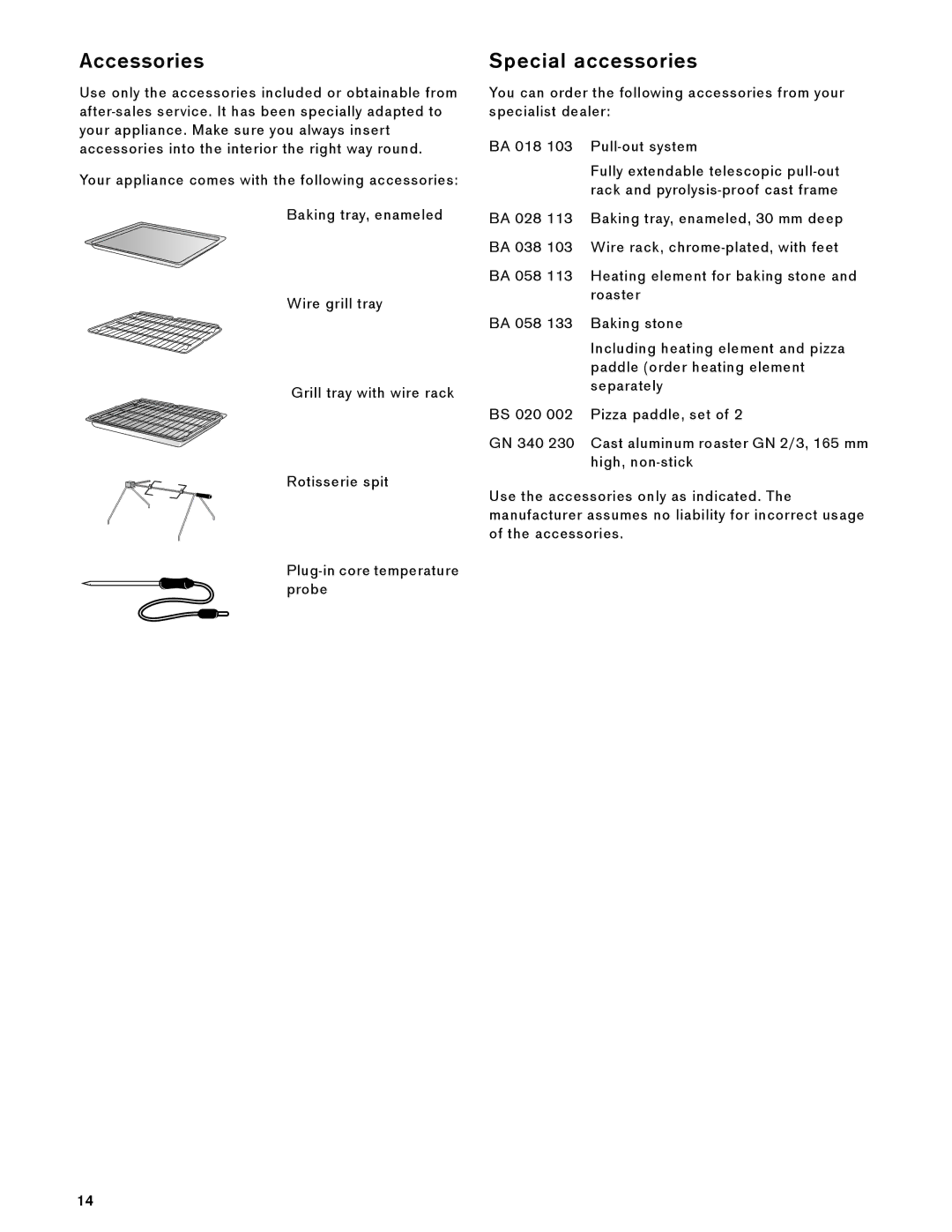 Gaggenau BX 480/481 610 manual Accessories, Special accessories 