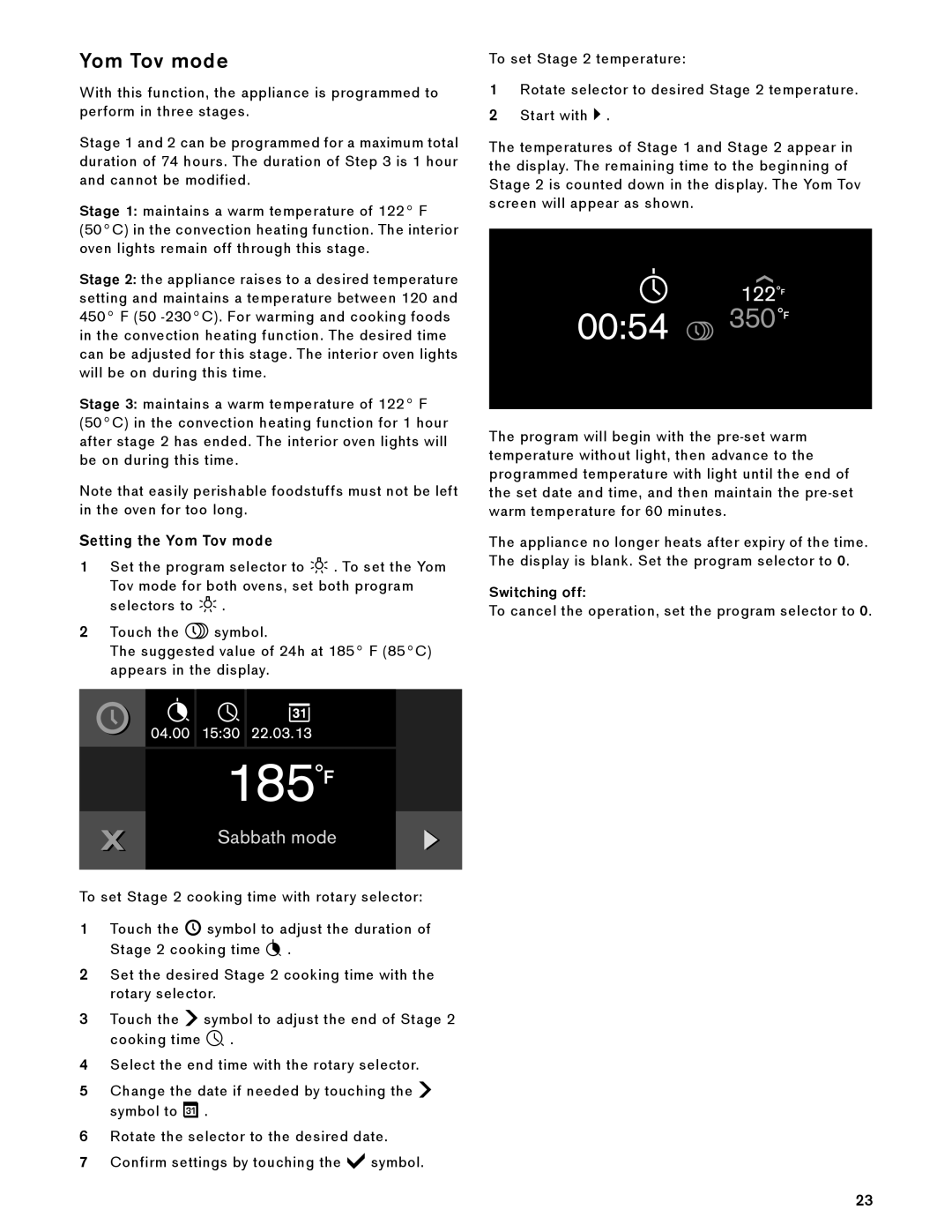 Gaggenau BX 480/481 610 manual Setting the Yom Tov mode 