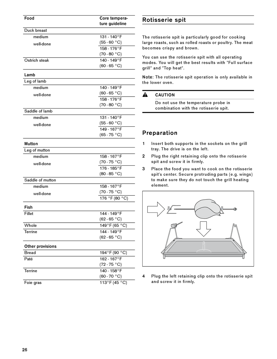 Gaggenau BX 480/481 610 manual Rotisserie spit, Preparation 