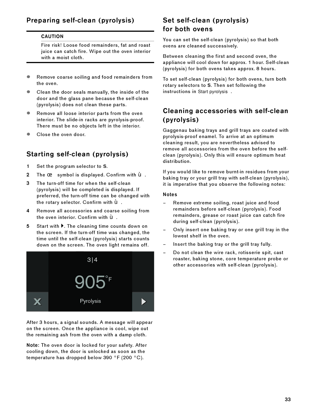 Gaggenau BX 480/481 610 manual Preparing self-clean pyrolysis, Starting self-clean pyrolysis 