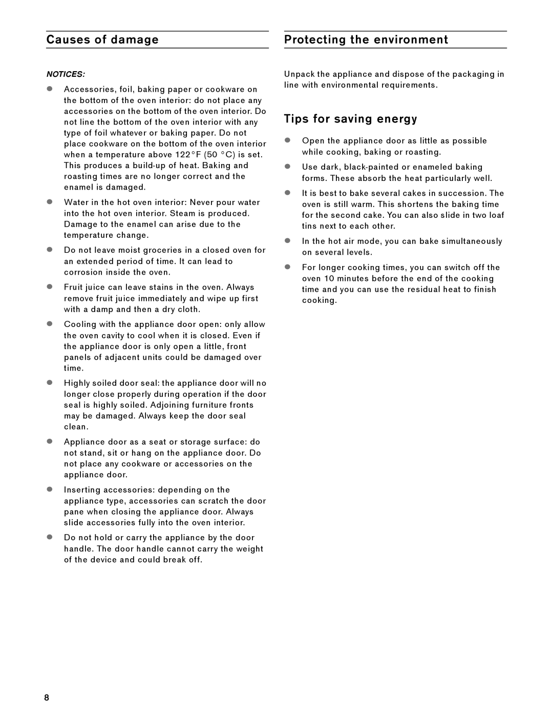 Gaggenau BX 480/481 610 manual Causes of damage Protecting the environment, Tips for saving energy 