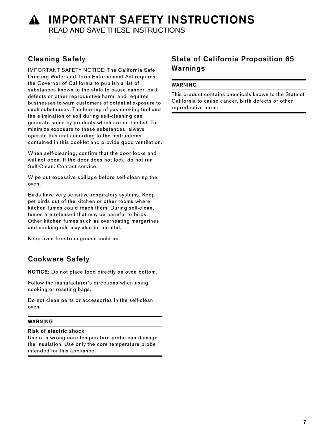 Gaggenau BX 480/481 610 manual Cleaning Safety, State of California Proposition 65 Warnings, Cookware Safety 