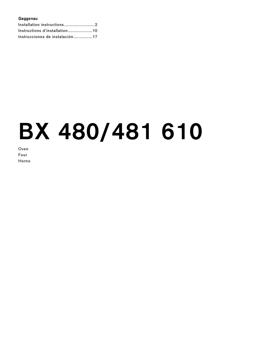 Gaggenau BX 480 610, BX 481 610 manual BX 480/481 