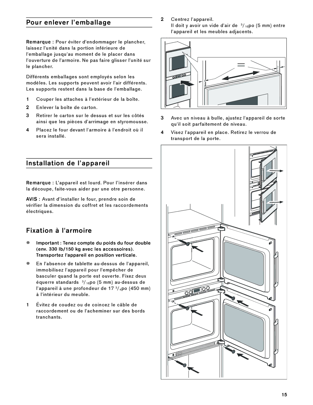 Gaggenau BX 480 610, BX 481 610 manual Pour enlever l’emballage, Installation de l’appareil, Fixation à larmoire 