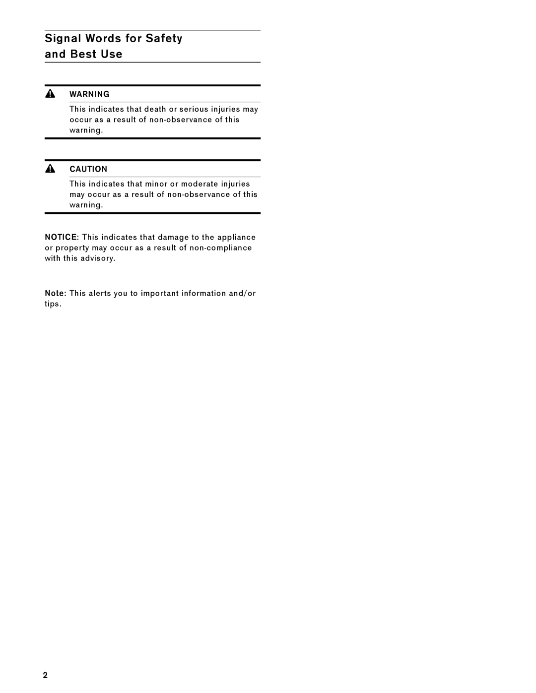 Gaggenau BX 481 610, BX 480 610 manual Signal Words for Safety and Best Use 