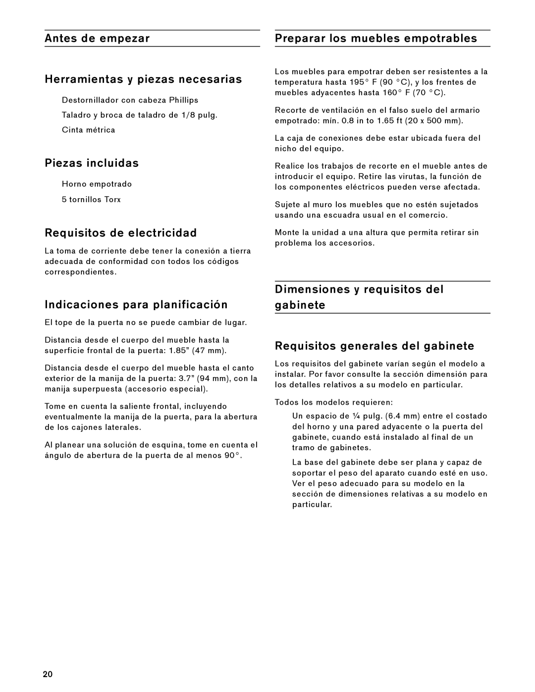 Gaggenau BX 481 610 manual Antes de empezar Herramientas y piezas necesarias, Piezas incluidas, Requisitos de electricidad 