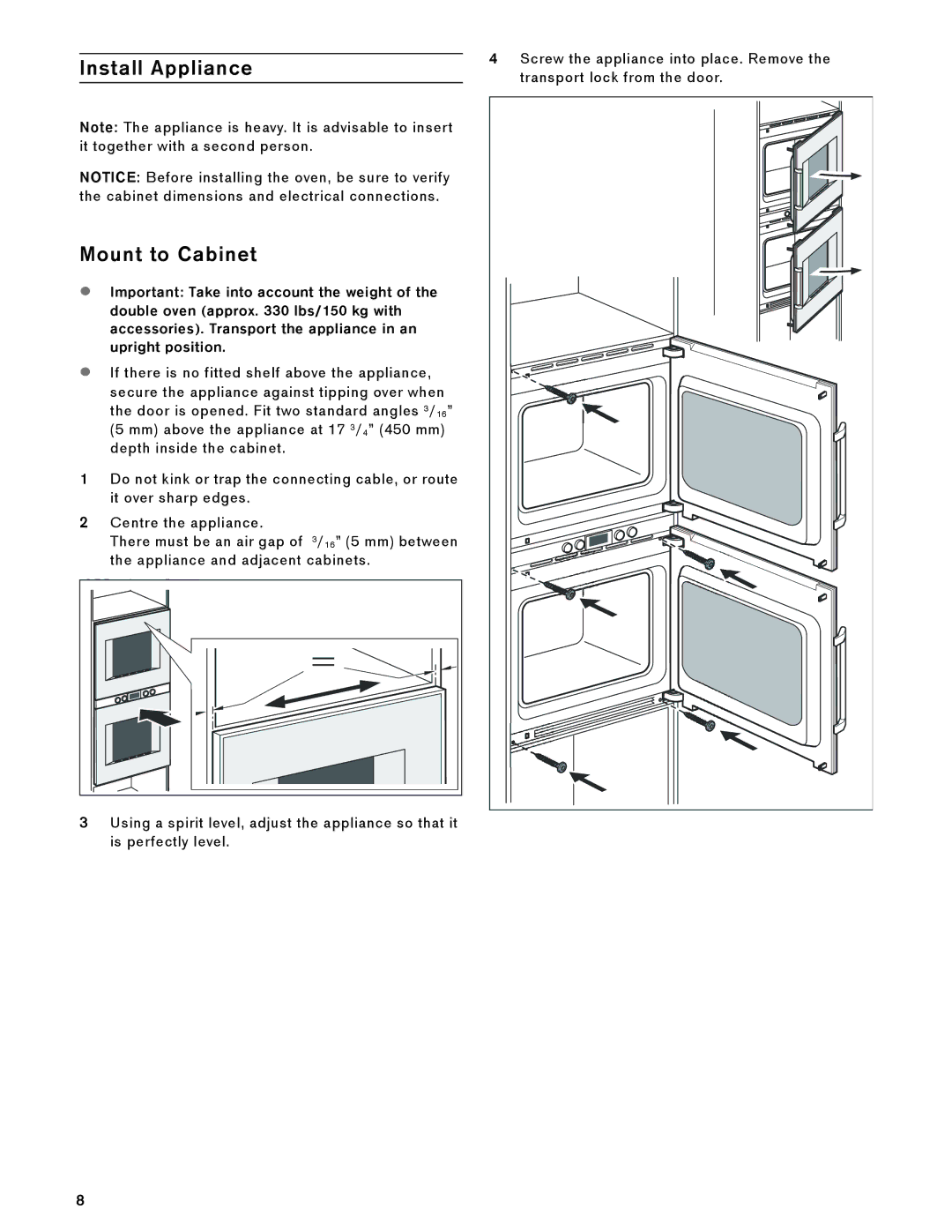 Gaggenau BX 481 610, BX 480 610 manual Install Appliance Mount to Cabinet 