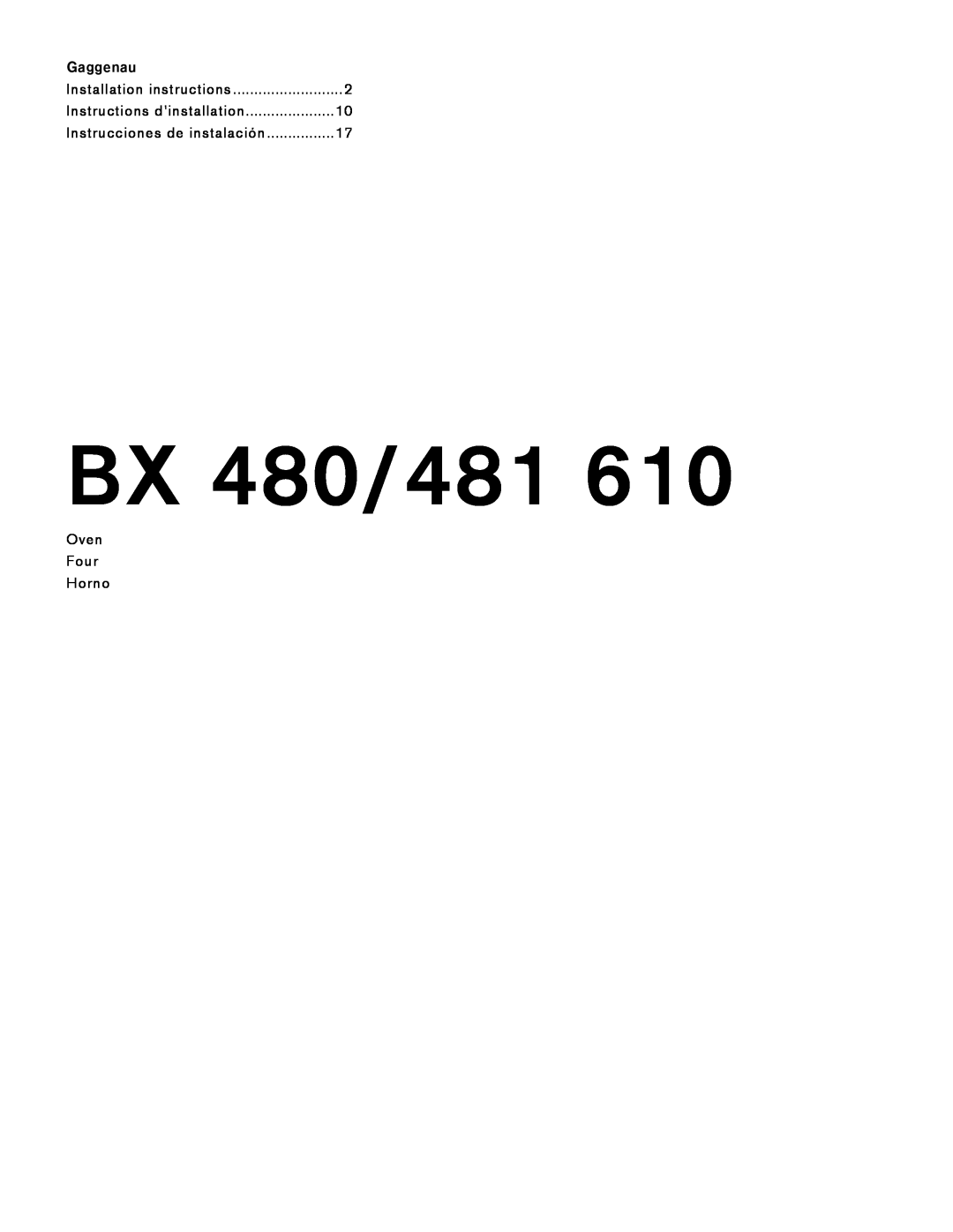 Gaggenau BX 480 610, BX 481 610 manual Gaggenau, BX 480/481, Installation instructions 
