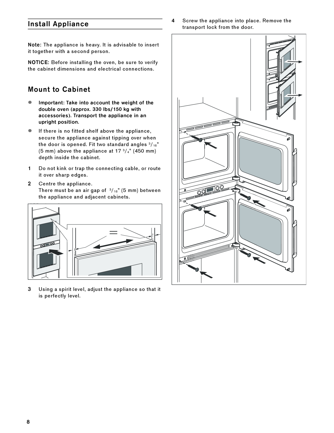 Gaggenau BX 481 610, BX 480 610 manual Install Appliance, Mount to Cabinet 