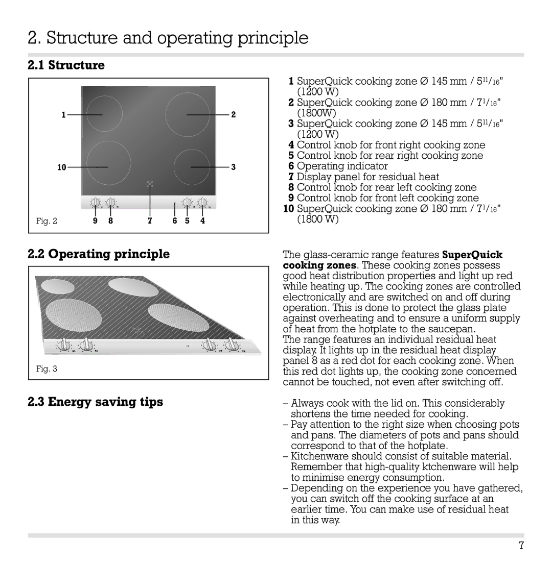 Gaggenau CK 260-604 manual Structure and operating principle, Structure Operating principle Energy saving tips 