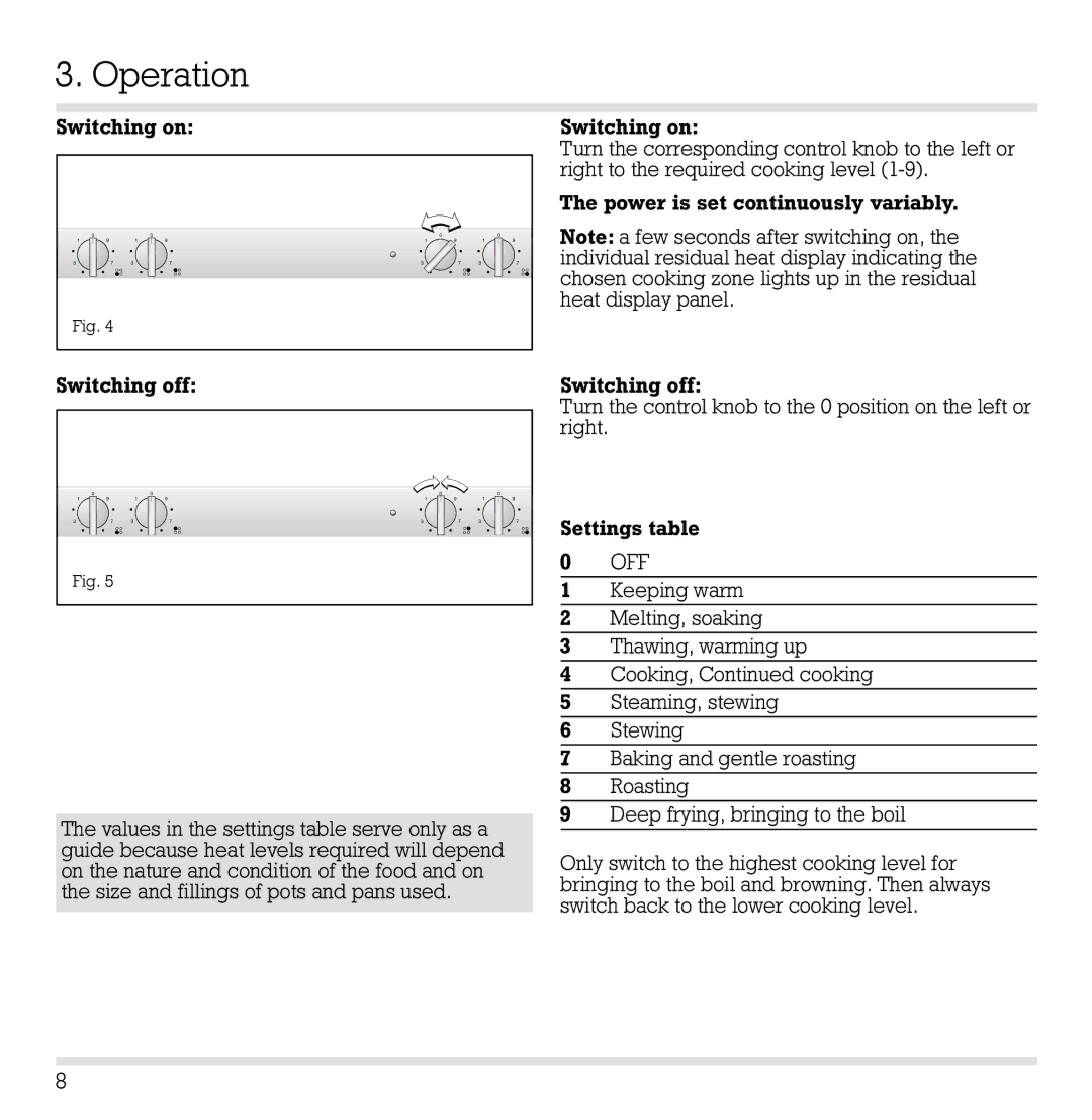 Gaggenau CK 260-604 manual Operation, Off 