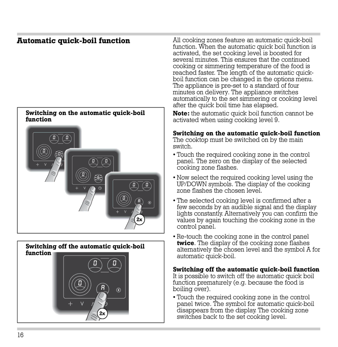 Gaggenau CK 481-6 manual Automatic quick-boil function 