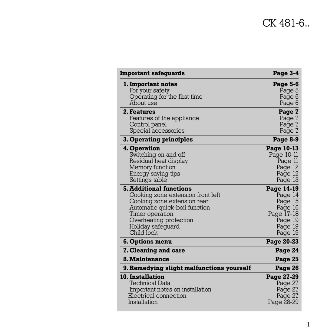 Gaggenau CK 481-6 manual 