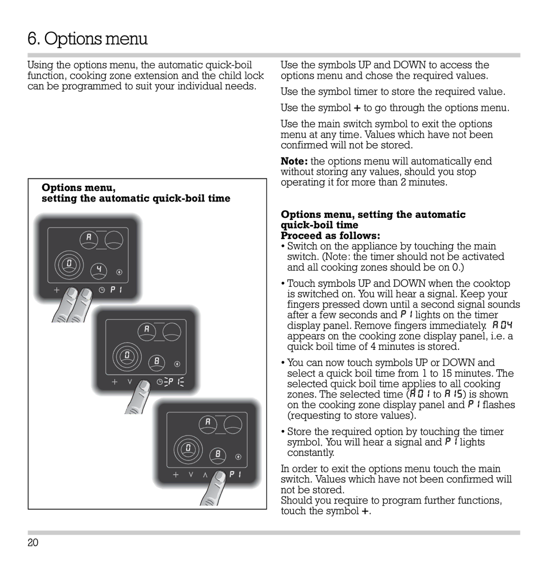 Gaggenau CK 481-6 manual Options menu 