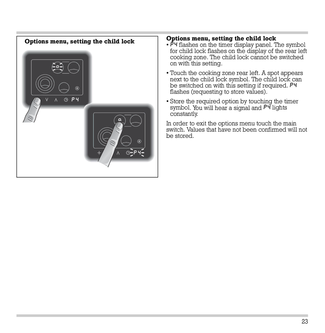 Gaggenau CK 481-6 manual Options menu, setting the child lock 